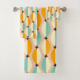 Symmetrical retro pattern with interlocking teal