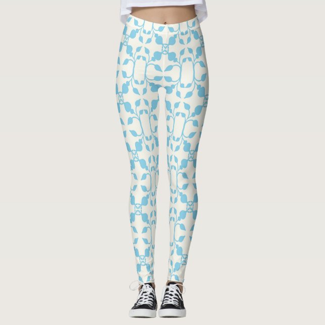 Symmetrisk blå Blommigt Leggings (Framsida)