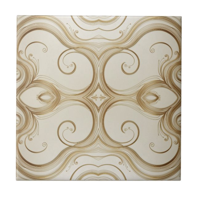 Symmetrisk elegance i Golden Tones Kakelplatta (Framsidan)