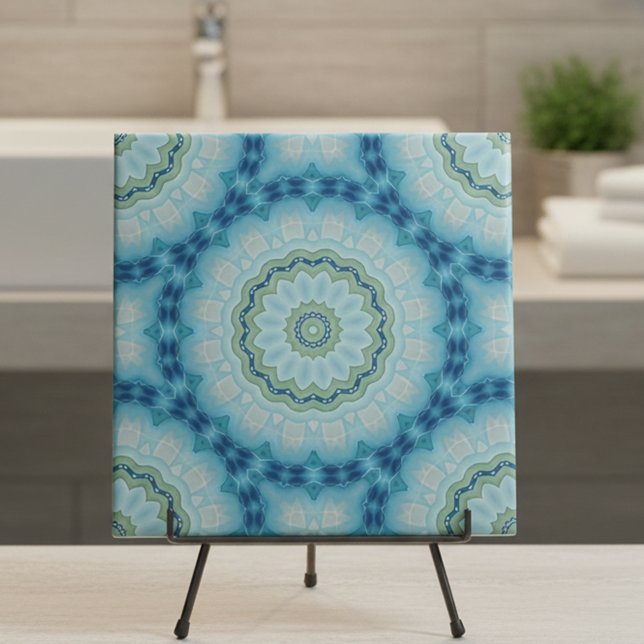 Symmetrisk geometrisk Soft Blue och Indigo Mönster Kakelplatta (Skapare uppladdad)