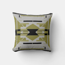 Symmetrisk Grått-Abstrakt för Bright Olive Black Kudde