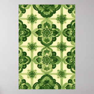 Symmetrisk Grönt Blommigt Botaniskt elegance Poster