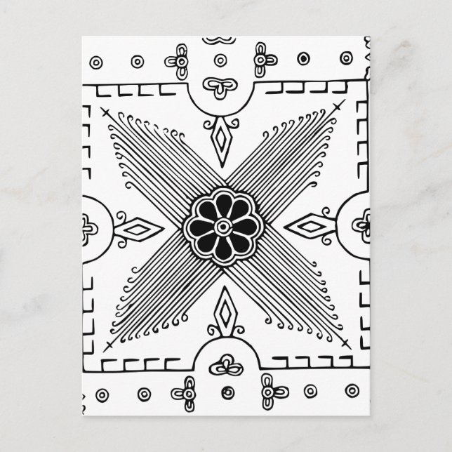 Symmetrisk indonesisk textilblomma Mönster Vykort (Framsida)