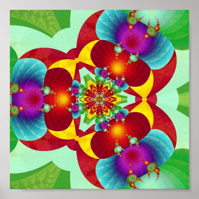 Symmetrisk Kalejdoskop Fraktal Mandala i Levande  Poster (Framsidan)
