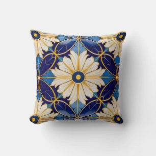 Symmetrisk konst Deco Blue Guld Blommönster Kudde