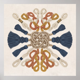 Symmetrisk Macrame Repknut Navy Fickor Affisch