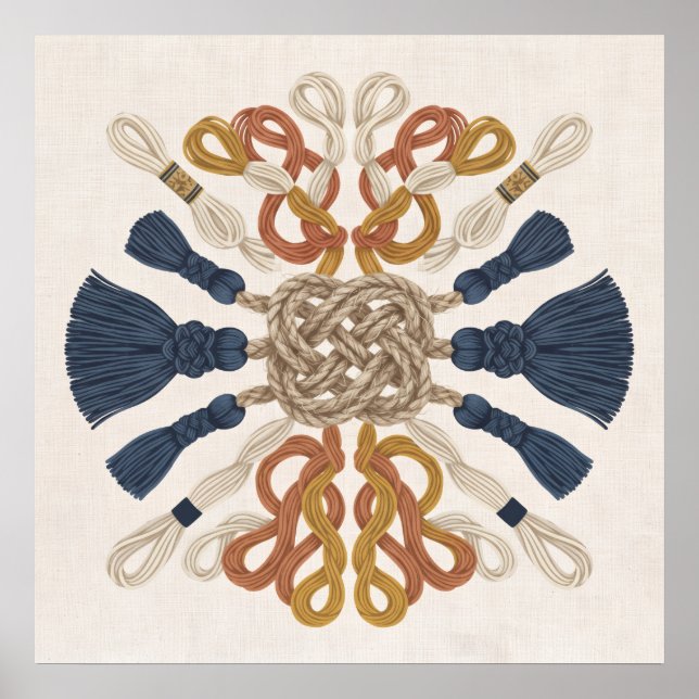 Symmetrisk Macrame Repknut Navy Fickor Affisch (Framsidan)