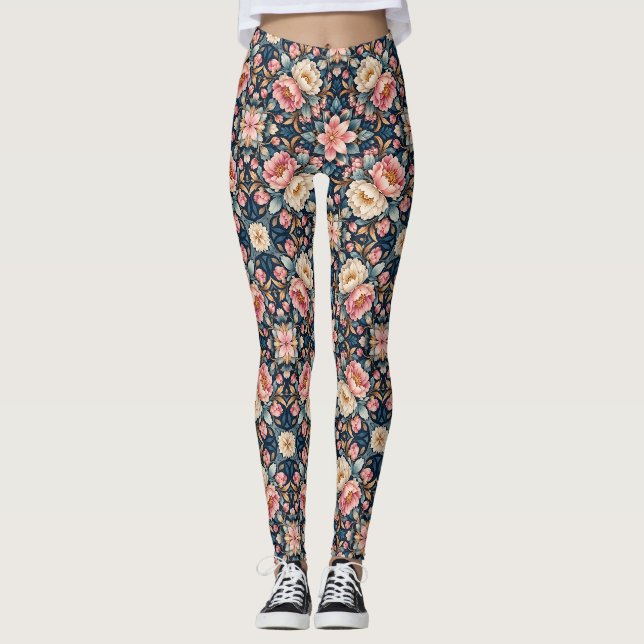 Symmetrisk modern blomsterkalejdoskop leggings (Framsida)