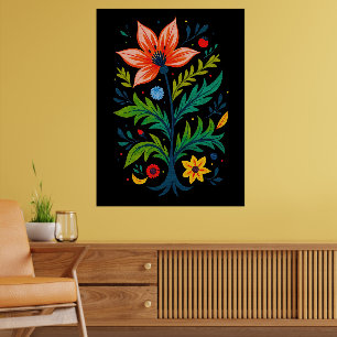 Symmetrisk Mörk Botanisk Livfull Folklig Konst Blo Poster