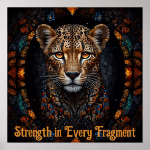 Symmetrisk Mosaic Cheetah lagrade glaskonst Poster
