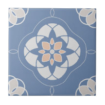 Symmetrisk Orange Flower Tiled Mönster på Blue