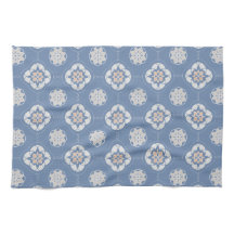 Symmetrisk Orange Flower Tiled Mönster på Blue