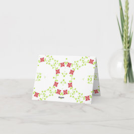 Symmetrisk röd blomma och grön vinrankedesign tack kort