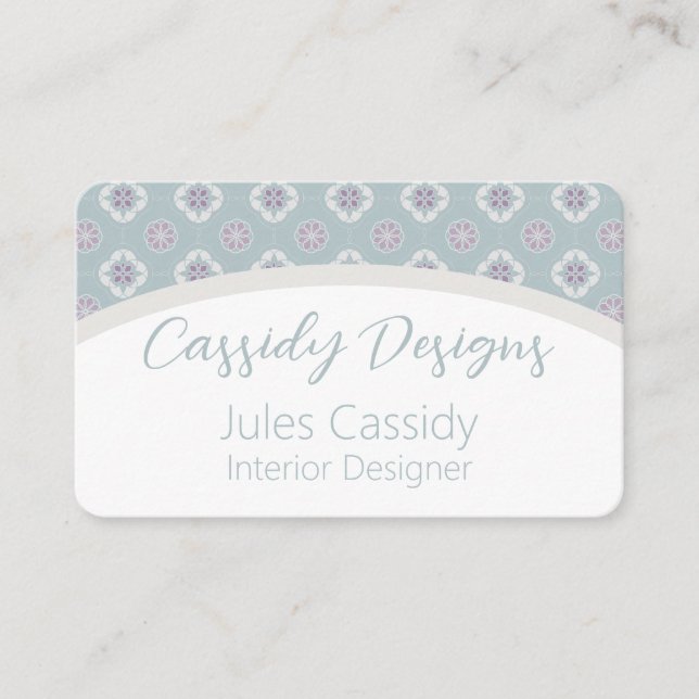 Symmetrisk Rosa Flower Tiled Mönster på Sage Arch Visitkort (Framsida)