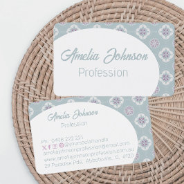 Symmetrisk Rosa Flower Tiled Mönster Sage Reverse Visitkort