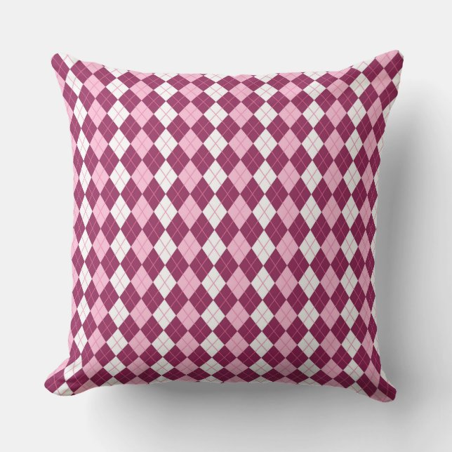 Symmetrisk rosa och vit argyle-design kudde (Framsida)