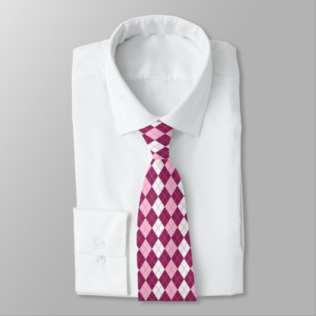 Symmetrisk rosa och vit Argyle-design Slips (Bunden)