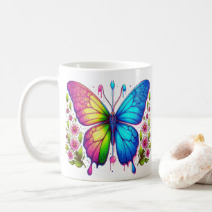 Symmetrisk skönhet: Rosa och blå fjäril med Kaffemugg
