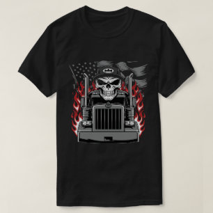 Symmetrisk Skull och Lastbil med gråskala Flagga T Shirt