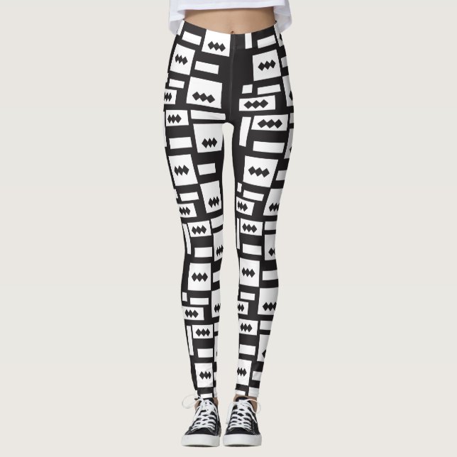 Symmetrisk vit geometrisk design med skarp, cirkel leggings (Framsida)