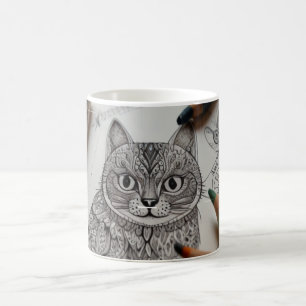 Symmetrisk Zen Katt Mandala Linje Konst Kaffe Mugg