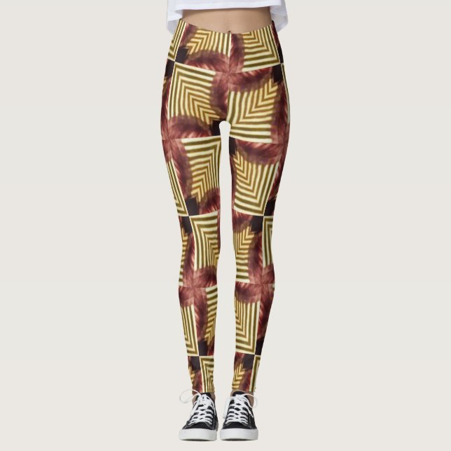 symmetriska boxlinjer sqyare violet och guld leggings (Framsida)