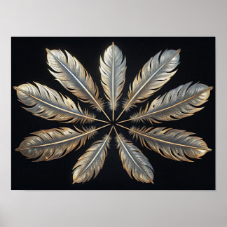 Symmetriska fjädrar: Golden & Silver Elegance Poster