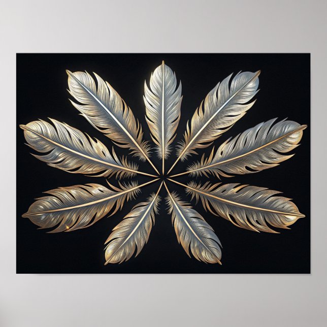 Symmetriska fjädrar: Golden & Silver Elegance Poster (Framsidan)
