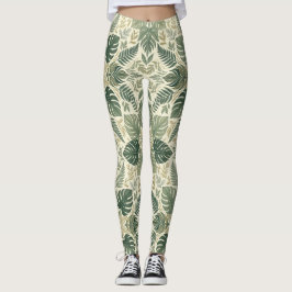 Symmetriska salviagröna Monstera blad Leggings