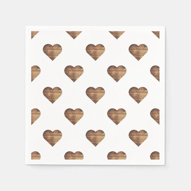 Symmetriska Stora Rustika Bruna Trähjärtan Pappersservett (Framsidan)