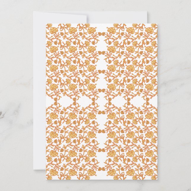 Symmetriskt blommönster med orangens motiv finns p inbjudningar (Framsida)