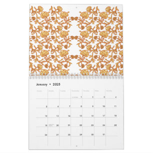 Symmetriskt blommönster med orangens motiv finns p kalender