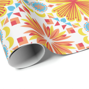 symmetriskt mönster av orange och gula blommor presentpapper