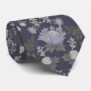 Symmetriskt mörklila blommönster slips