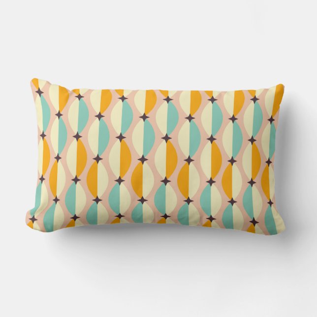 Symmetriskt retro-mönster med sammanlänkade teal lumbarkudde (Framsida)