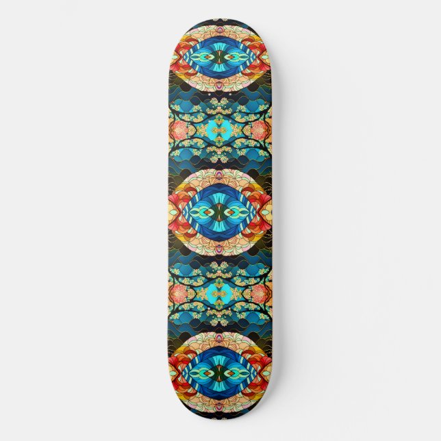 SYMMETRISKT SKOGSJAPANSK KONSTSTIL MINI SKATEBOARD BRÄDA 18,5 CM (Framsida)