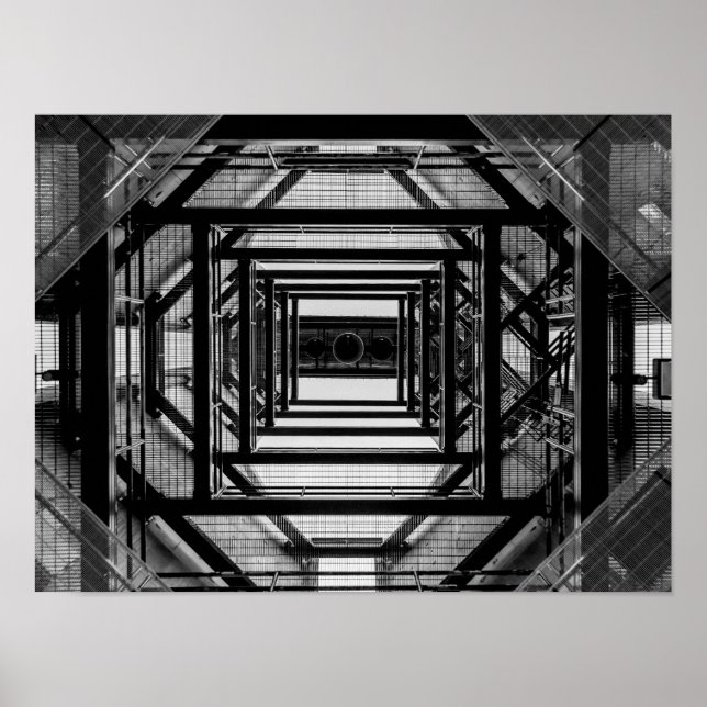 Symmetry Black and White inom industriell arkitekt Poster (Framsidan)