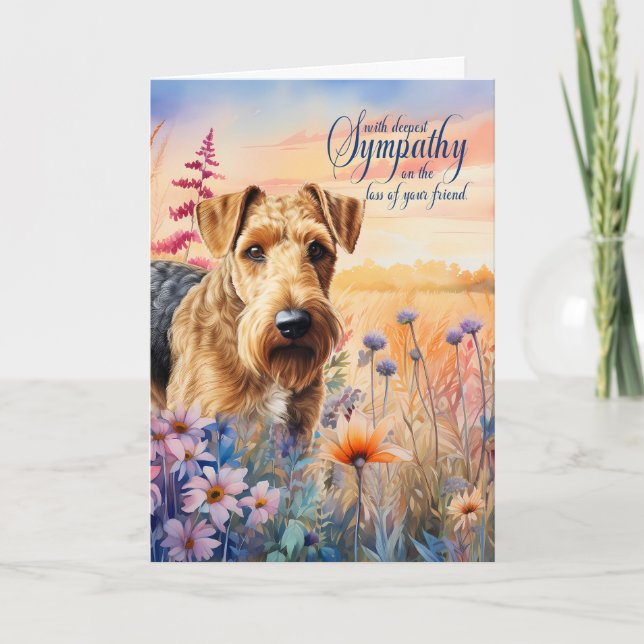 Sympathy Airedale Terrier Hund Wildblomme Meadow Kort (Framsida)