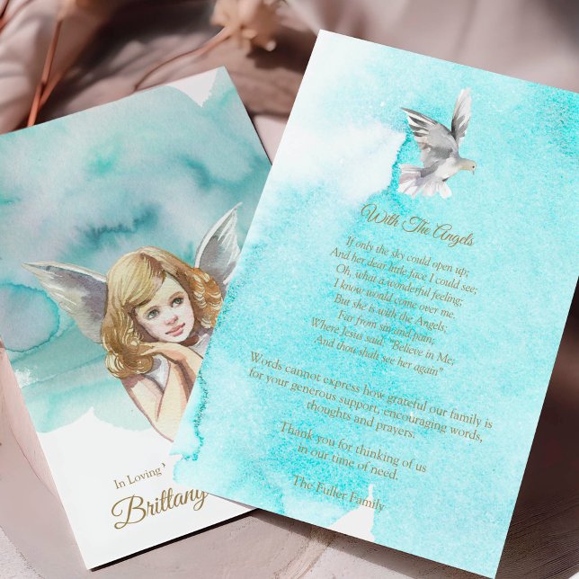 Sympathy Angel Dove Funeral Tack ditt kort (Angel and Dove Memorial Sympathy Funeral Thank You Card)