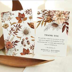 Sympathy Autumn Fall Blooms Funeral Tack Kort