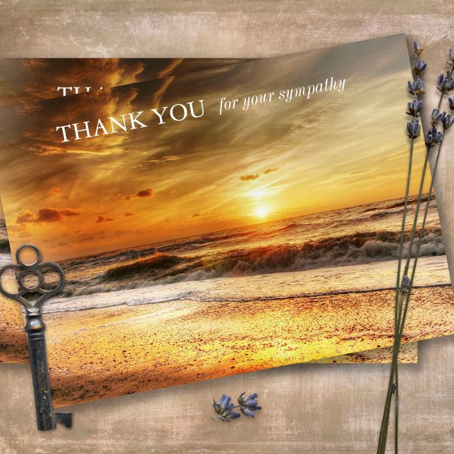 Sympathy Beach Sunrise (Sympati) - Beställningskor Tack Kort (Sympathy Photo Celebration of Life, In Loving Memory, Forever in our Hearts Funeral thank you cards)