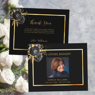 Sympathy Black guld-fotot-blommigt tack för kortet