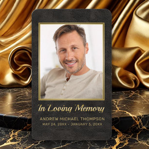 Sympathy Black Leather Guld Photo Funeral Card Visitkort