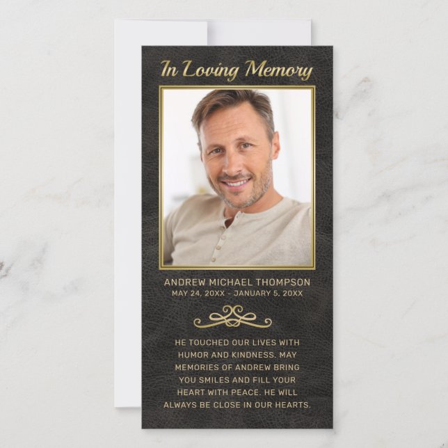 Sympathy Black Leather Guld Ram Photo Funeral (Framsida)