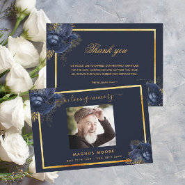 Sympathy blue blommigt guld tackar dig för fotot tack kort