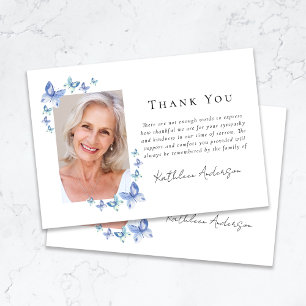 Sympathy Blue Butterflies Photo Funeral Tack Kort