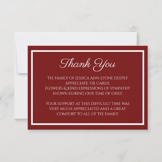 Sympathy Burgundy Simple Funeral Tack Inbjudningar (Framsida)