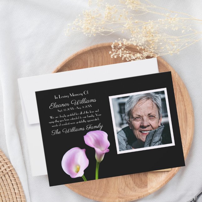 Sympathy Calla Lilies Funeral Photo Tack Kort (Show heartfelt gratitude to funeral attendees with our lovely appreciation card.)