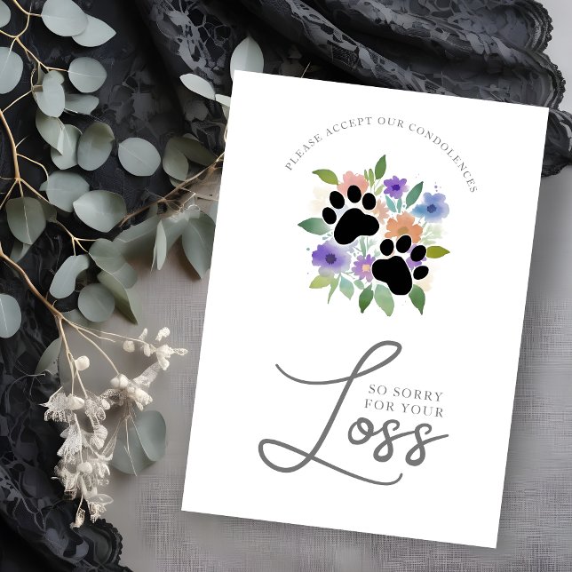 Sympathy Card Cute Graceful Floral Wreath Pet Paw Inbjudningar (Cute Graceful Floral Wreath Pet Paw Sympathy Card.)