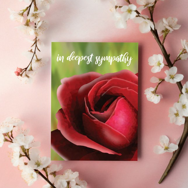 Sympathy Card: Deep Red Rose Customizeable Kort (In Deepest Sympathy. A modern, dignified expression of lasting love.)